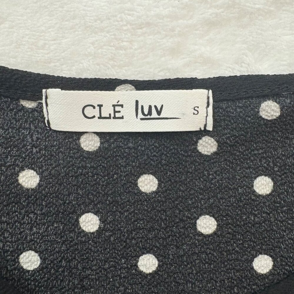 Modern Romantic Black Polka Dot Coquette Chic Crop Top W/ Bell Sleeves Clé Luv S - Picture 5 of 13